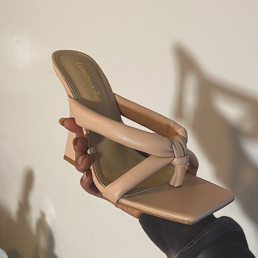 Tan/Beige Square-Toe Heels